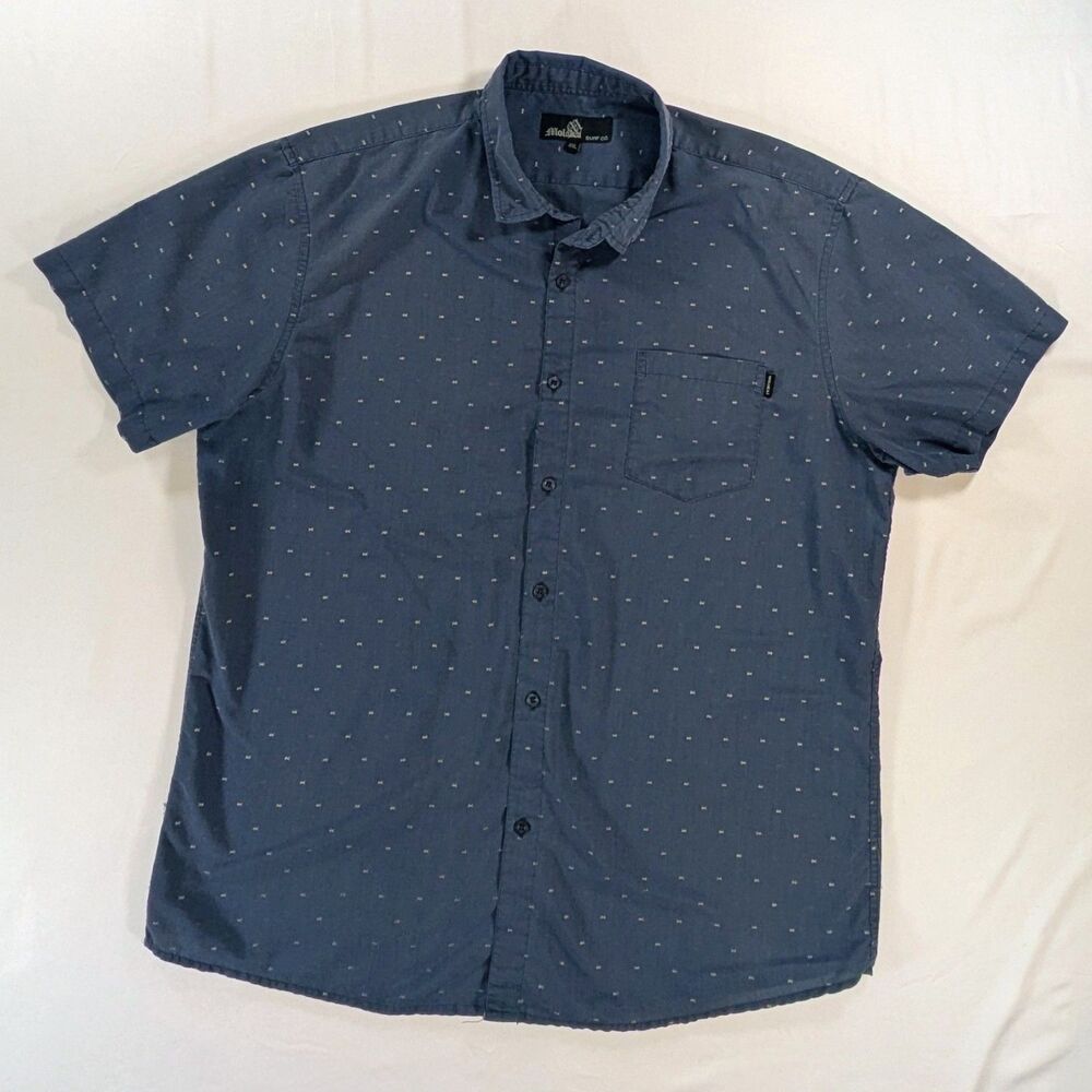 Men's Molokai Surf Co. Blue & White Fish Bone Print Casual Button Down Shirt XXL